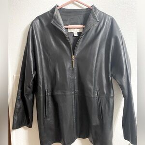 Ellen Tracy Leather Jacket Black Full Zip Size Medium (nice)